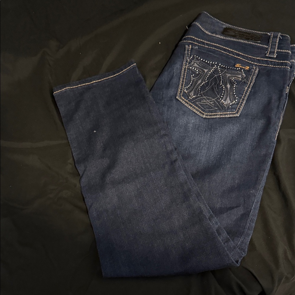 Seven7 Dark Blue Straight Leg Women's Jeans